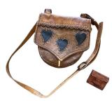 Vintage Tooled Leather Shoulder Bag and Leather Wallet