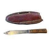 Vintage Beaver Tail Leather Knife Sheath and Fixed Blade Knife