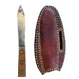 Vintage Beaver Tail Leather Knife Sheath and Fixed Blade Knife
