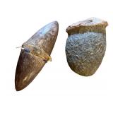 Pair of Primitive Stone Tools with Beadwork Accents