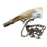 Set of 2 Vintage Style Powder Horns and Hunting Horn with Leather Strap and Chain