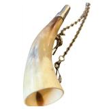 Set of 2 Vintage Style Powder Horns and Hunting Horn with Leather Strap and Chain