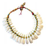Tribal Tooth Necklace with Colorful Woven Cord