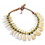 Tribal Tooth Necklace with Colorful Woven Cord