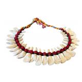 Tribal Tooth Necklace with Colorful Woven Cord