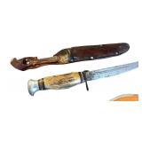 Vintage Knife Set with Sheaths and Pocket Knife, Stag Handles