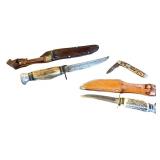 Vintage Knife Set with Sheaths and Pocket Knife, Stag Handles