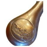 Antique Brass Powder Flask with Embossed Hunting Scene