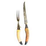 Antique Carving Knife and Fork Set with Antler Handles