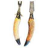 Antique Carving Knife and Fork Set with Antler Handles