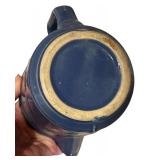 Vintage Blue Glazed Stoneware Pitcher with Chain Design