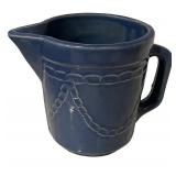 Vintage Blue Glazed Stoneware Pitcher with Chain Design