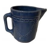 Vintage Blue Glazed Stoneware Pitcher with Chain Design