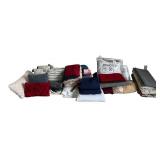 Large Collection of Bedding and Linens including Pillows, Blankets, and Throws