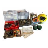 Large Fishing Tackle and Gear Lot with Lures, Reels, Floats, and Accessories