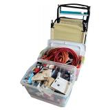Garage and Outdoor Equipment Lot with Tools, Extension Cords, Folding Chairs, and Storage Bins