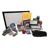 Large Office Supply Lot with Whiteboard, Filing Accessories, and Keyboard