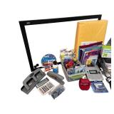 Large Office Supply Lot with Whiteboard, Filing Accessories, and Keyboard