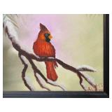 Framed Cardinal Bird Oil Painting on Canvas