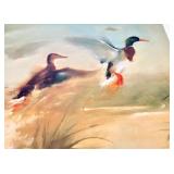 Pair of Duck Art Prints Including Mallard Portrait and Marsh Scene