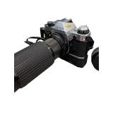 Canon AE-1 Film Camera with Zoom Lens, Chinon Lens, and Case