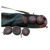 Canvas and Leather Fishing Rod Carry Bag with Accessory Pouches