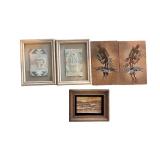 Collection of 5 Framed Southwestern Sand and Textile Art Pieces