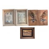 Collection of 5 Framed Southwestern Sand and Textile Art Pieces