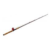 Vintage Fishing Rod with Red Baitcasting Reel and Cork Handle