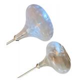 Pair of Handblown Glass Pendant Lights with Metal Rods