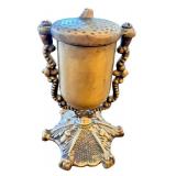 Antique Brass Urn-Shaped Trinket Box with Hinged Lid and Ornate Base