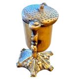 Antique Brass Urn-Shaped Trinket Box with Hinged Lid and Ornate Base