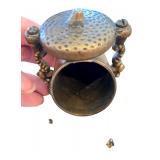 Antique Brass Urn-Shaped Trinket Box with Hinged Lid and Ornate Base