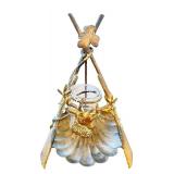 Antique Brass and Glass Hunting Motif Inkwell with Rifle and Deer Design