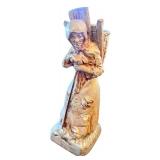 Antique Cast Metal Figurine of Woman with Basket and Walking Stick