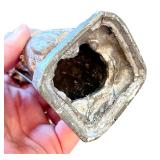 Antique Cast Metal Figurine of Woman with Basket and Walking Stick