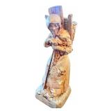 Antique Cast Metal Figurine of Woman with Basket and Walking Stick