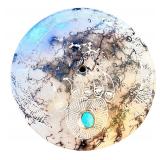 Decorative Burnished Pottery Plate with Bear Paw Design and Turquoise Stone