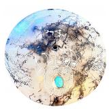 Decorative Burnished Pottery Plate with Bear Paw Design and Turquoise Stone