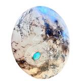 Decorative Burnished Pottery Plate with Bear Paw Design and Turquoise Stone