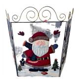 Decorative Santa Claus Holiday Fireplace Screen with Christmas Trees