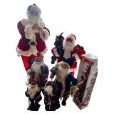 Collection of 5 Decorative Santa Claus Figures and 1 Lighted Tree