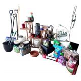 Large Group of Garden Tools, Planters, and Potting Supplies