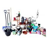 Large Group of Garden Tools, Planters, and Potting Supplies