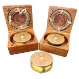 Set of 2 S.J. Edgar-J.W. Young Gold Fly Fishing Reels in Wooden Cases with Spare Spool