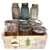 Collection of Mason Jars and Bottles - Mixed Ball and Kerr Half-Pint and Quart Sizes