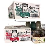 Collection of Mason Jars and Bottles - Mixed Ball and Kerr Half-Pint and Quart Sizes
