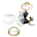 Antique Glass and Brass Electric Table Lamp with Etched Shades