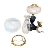 Antique Glass and Brass Electric Table Lamp with Etched Shades