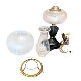 Antique Glass and Brass Electric Table Lamp with Etched Shades